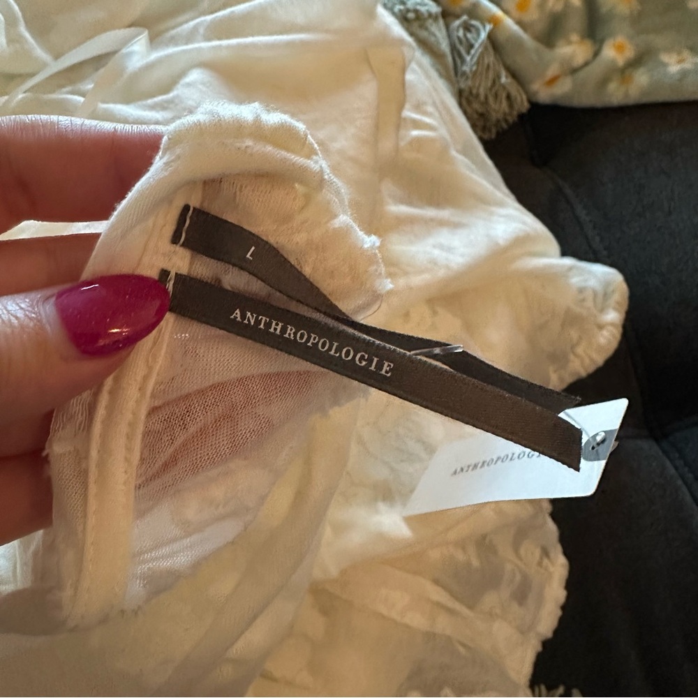 Anthropologie || ivory semi sheer floral print flutter sleeve tee - Picture 4 of 6